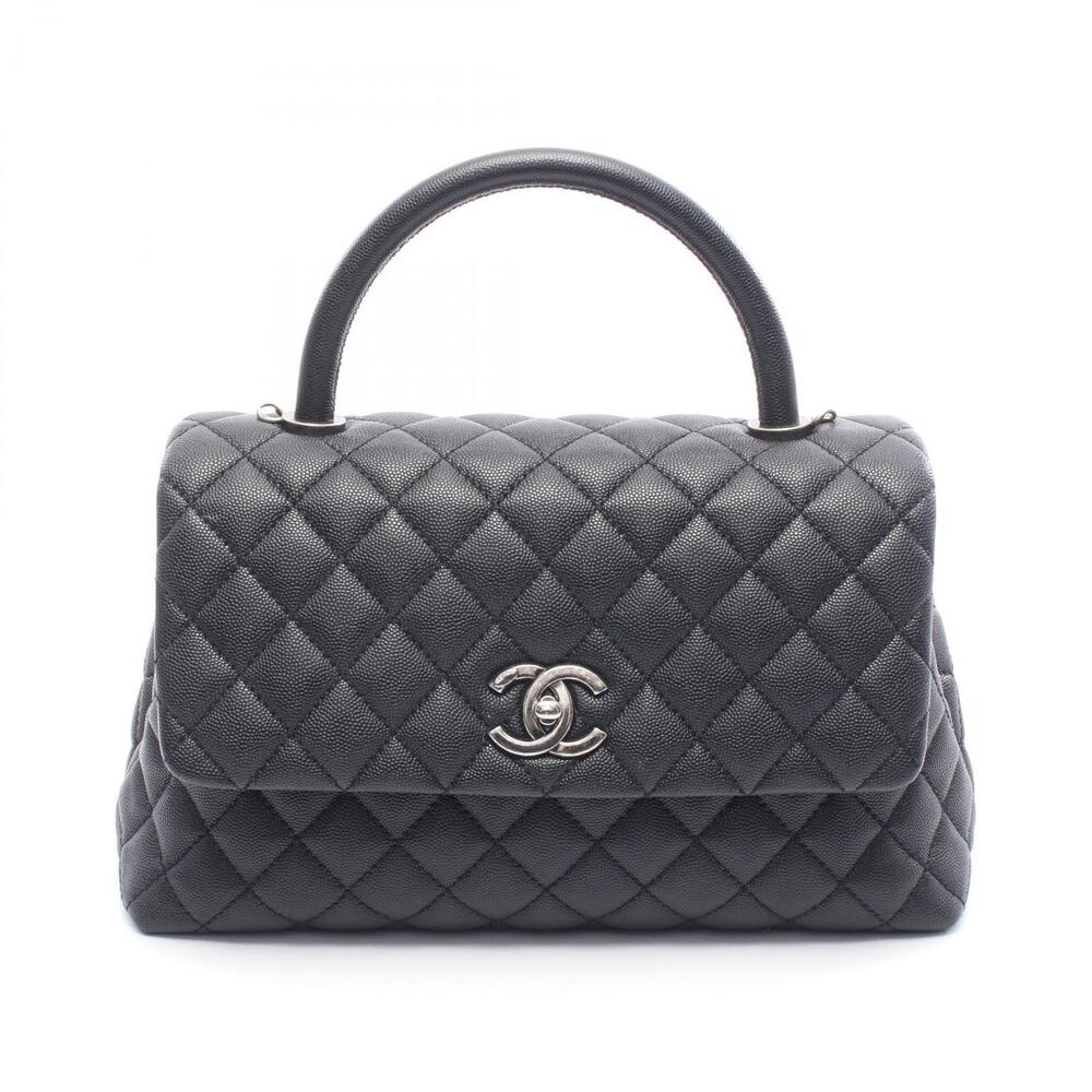 Chanel Coco Handle Top Flap Bag Matelasse Handbag Leather Grained Calf Black